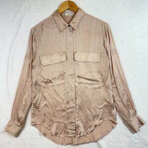 Tommy Hilfiger XS Silk Satin Blush Pink Buttoned Top‎ Romantic Minimalist Office
